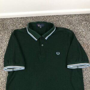 Fred Perry Polo Shirt Pique Cotton Twin Tipped Green Blue Mens XL
